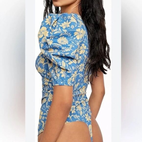 Free People Somethin Bout You Cornflower Floral Combo Bodysuit Women’s Medium - Picture 2 of 6